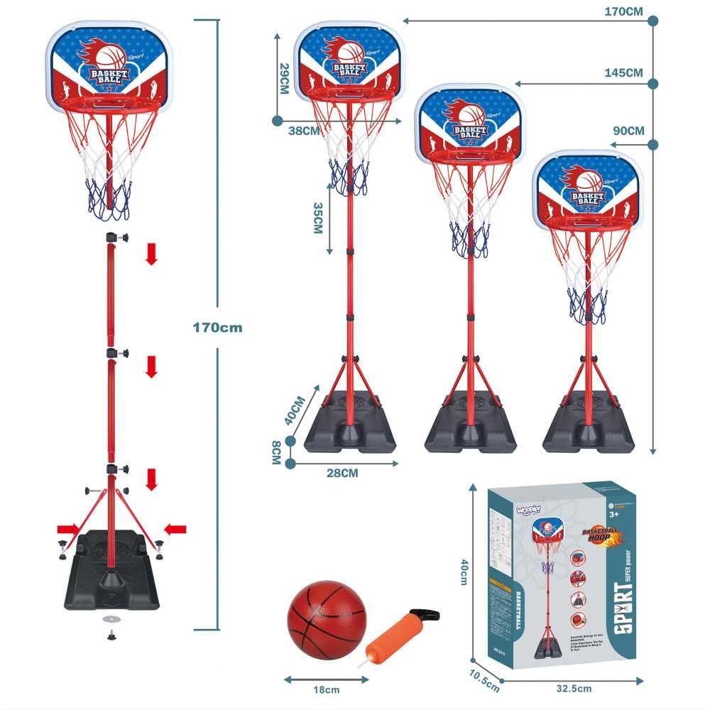 WOOPIE Zestaw Koszykówka Wolnostojąca Regulowana Wysokość 90-170cm + Piłka					