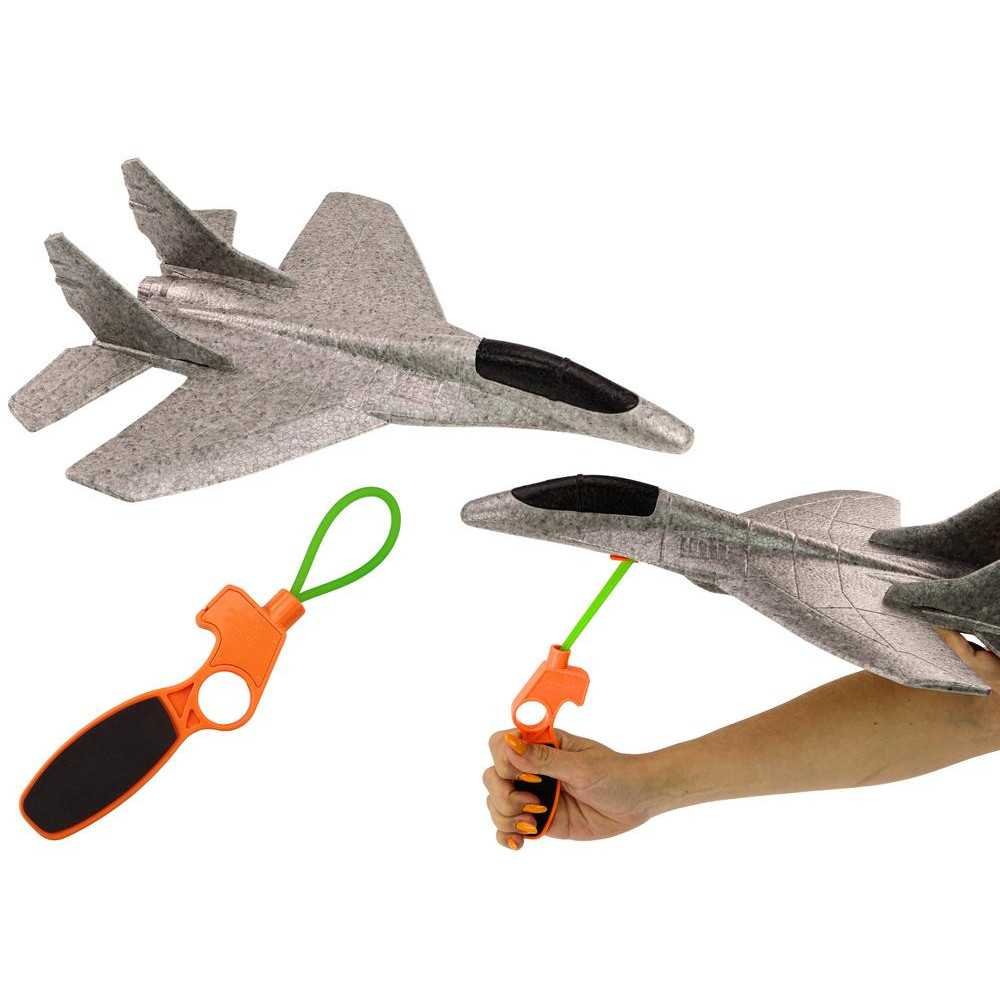 Styrofoam Fighter Plane With Slingshot Launcher Gray