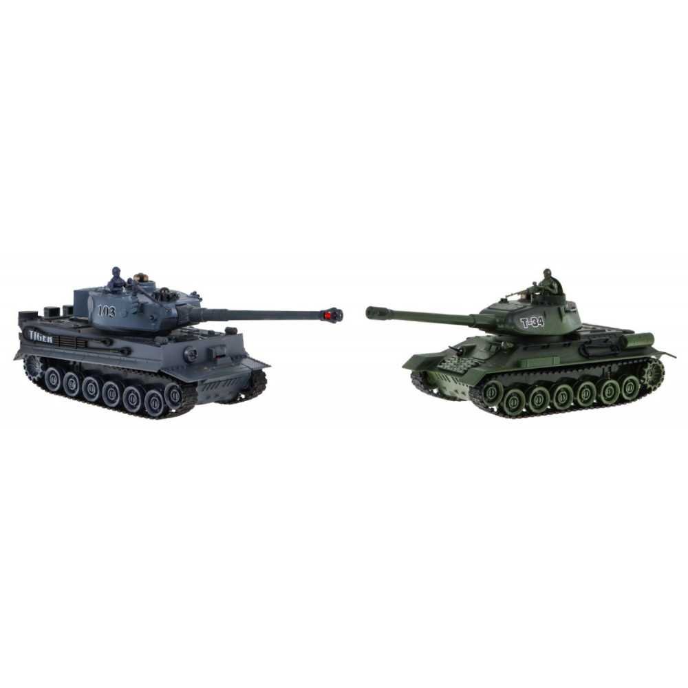 Zdalnie sterowane 2 czołgi T-34 vs Tiger dla dzieci 3+ Strzelające modele + Wielka Bitwa Czołgów