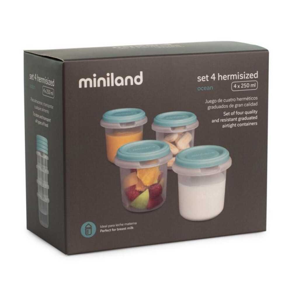 Miniland hermetiški indeliai (4 vnt.x250 ml)-Maitinimui, Indai, įrankiai, gertuvės, Indeliai pienui-e-vaikas