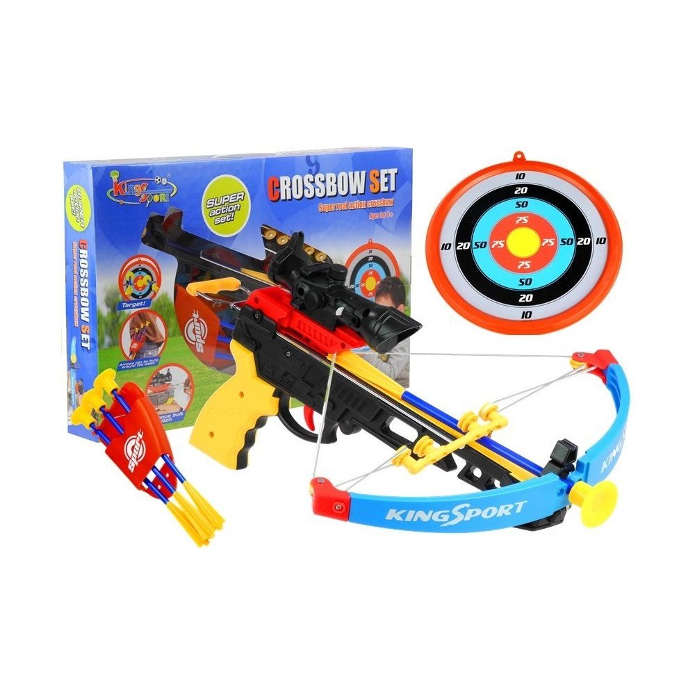 Sporty Crossbow for children with a shield and a quiver for arrows.