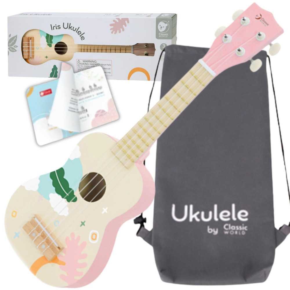 CLASSIC WORLD Drewniane Ukulele Gitara dla Dzieci Różowa					