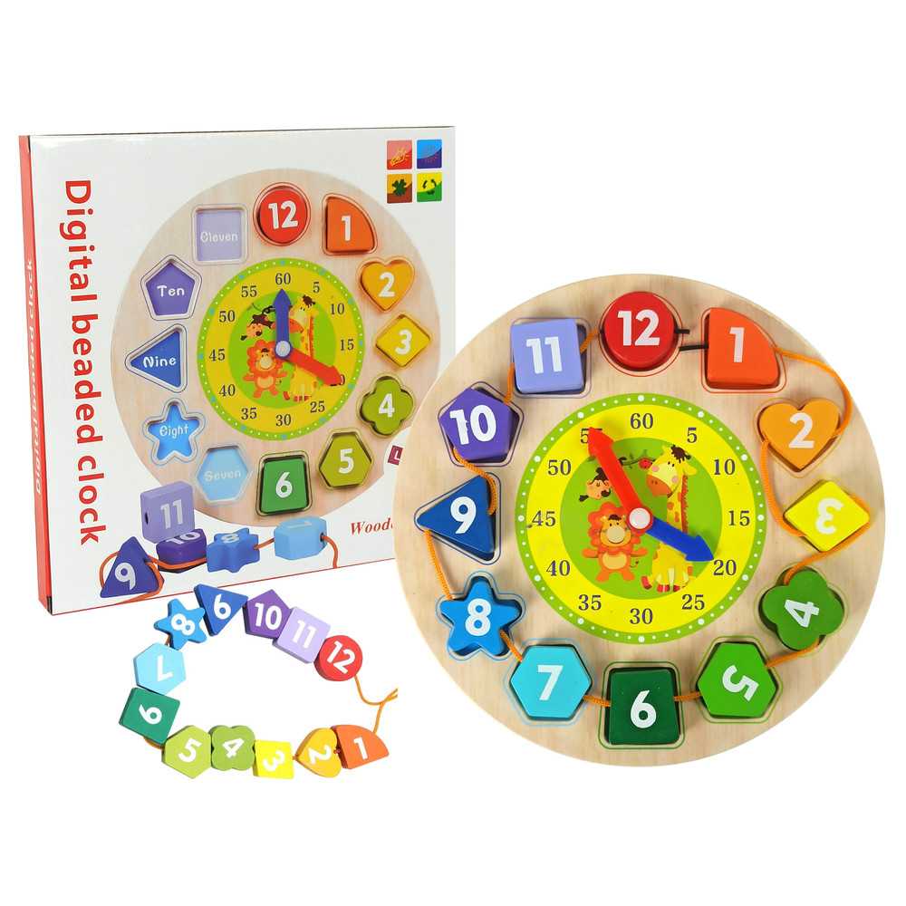 Wooden Educational Sorter Clock Learning Numbers Shapes Colours