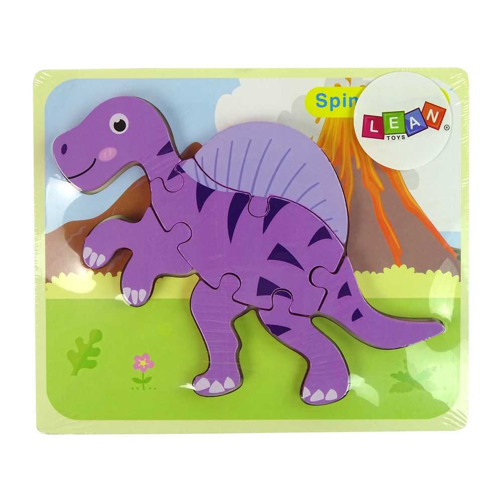 Wooden Puzzle Dinosaur Corythosaurus Pink Spinosaurus Purple