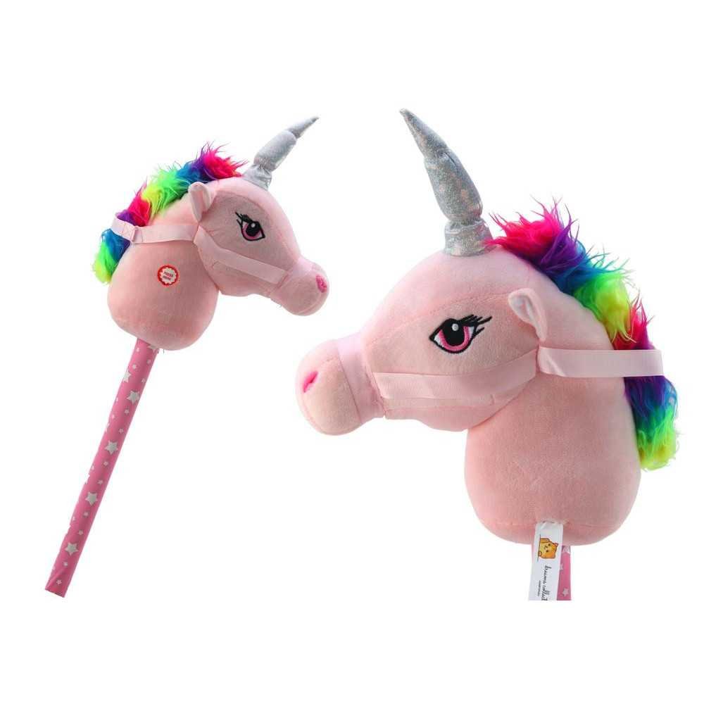 Plush Unicorn Head On A Stick Hobby Horse Pink Unicorn sounds