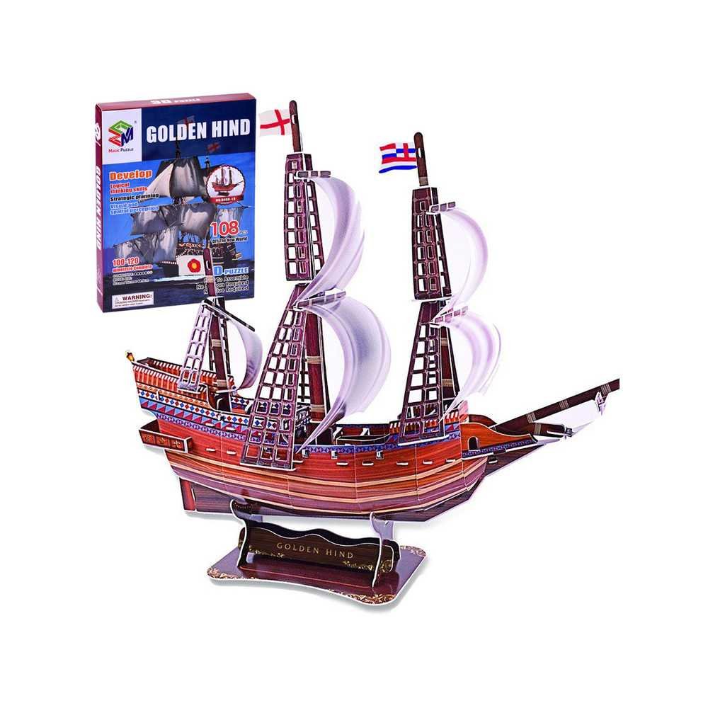 3D erdvinė dėlionė laivas Golden Hind ZA2600, 108 dalių-Laikina-e-vaikas