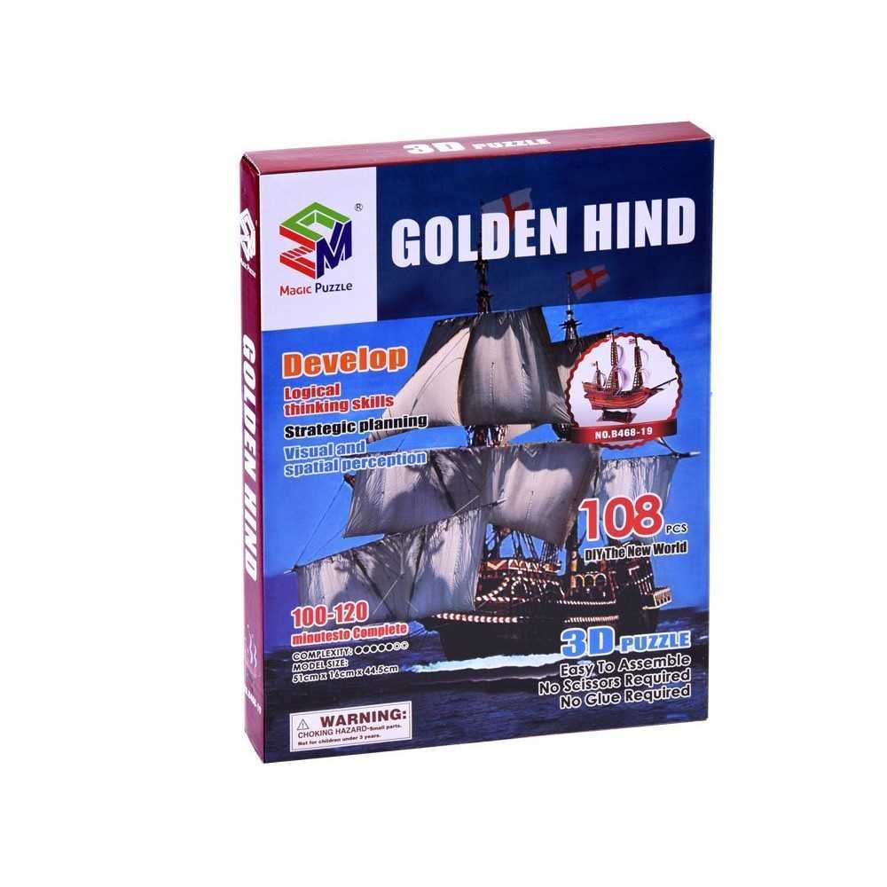 3D erdvinė dėlionė laivas Golden Hind ZA2600, 108 dalių-Laikina-e-vaikas