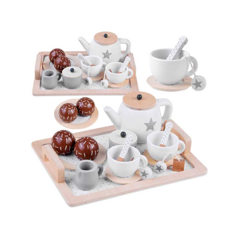 Wooden tea set, cups, tray ZA4124