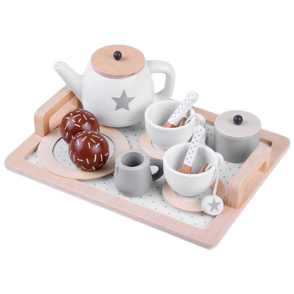 Wooden tea set, cups, tray ZA4124