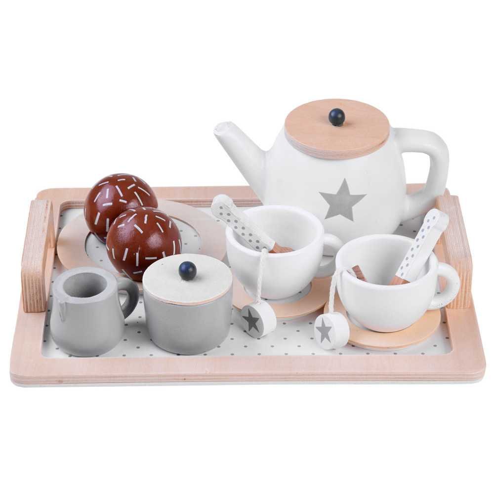 Wooden tea set, cups, tray ZA4124