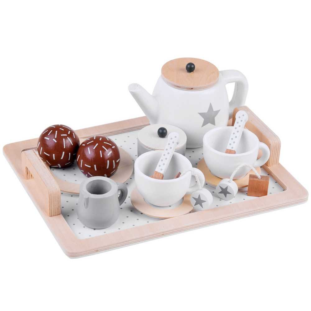 Wooden tea set, cups, tray ZA4124