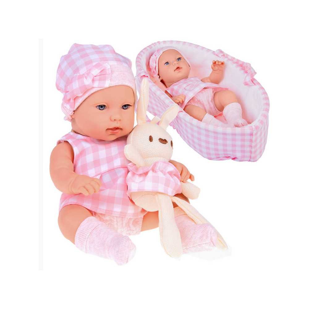 Baby Doll Newborn wearing a pink hat dress + rabbit ZA 5007 RO