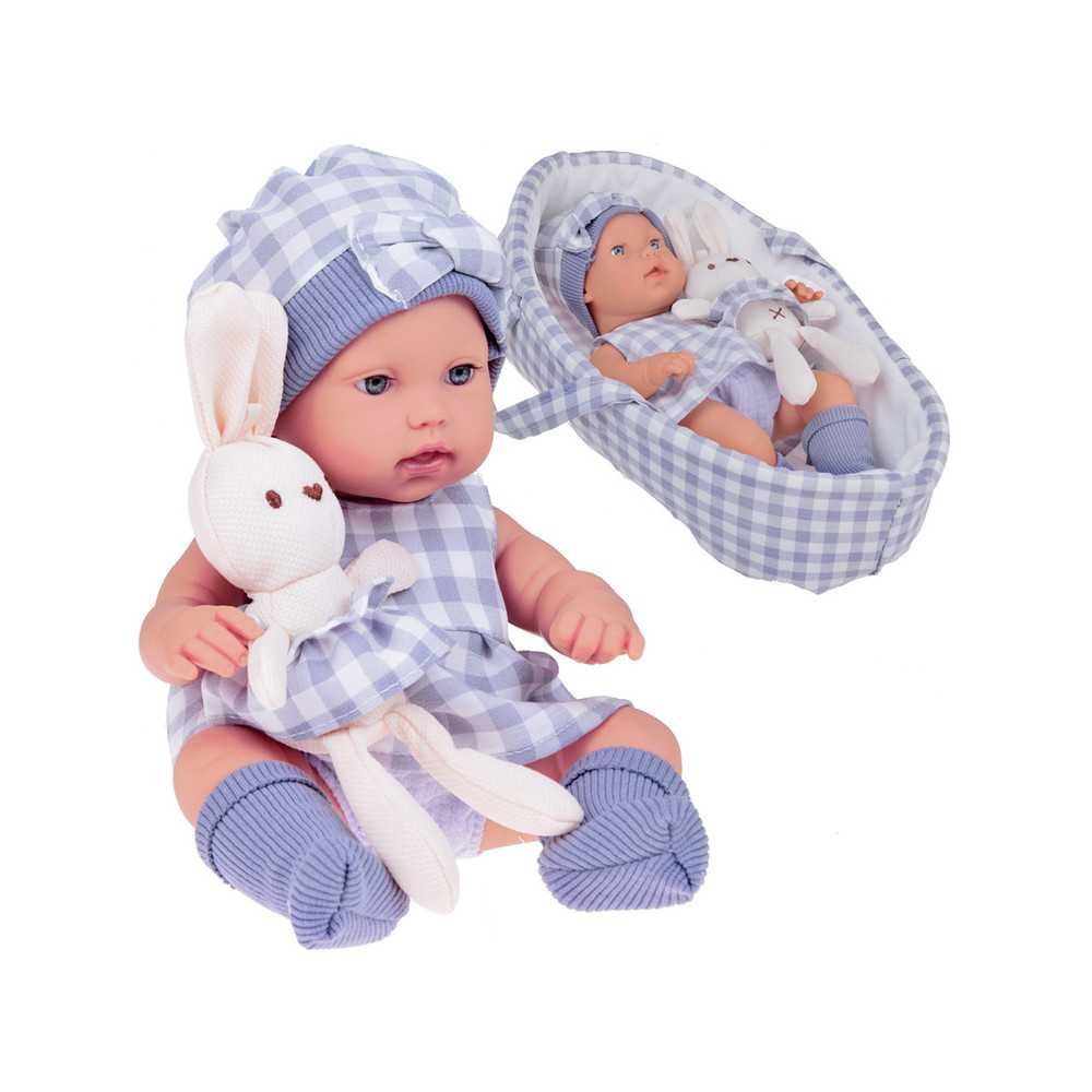 Baby Doll  Newborn Doll in a Gray hat and dress + rabbit ZA5007