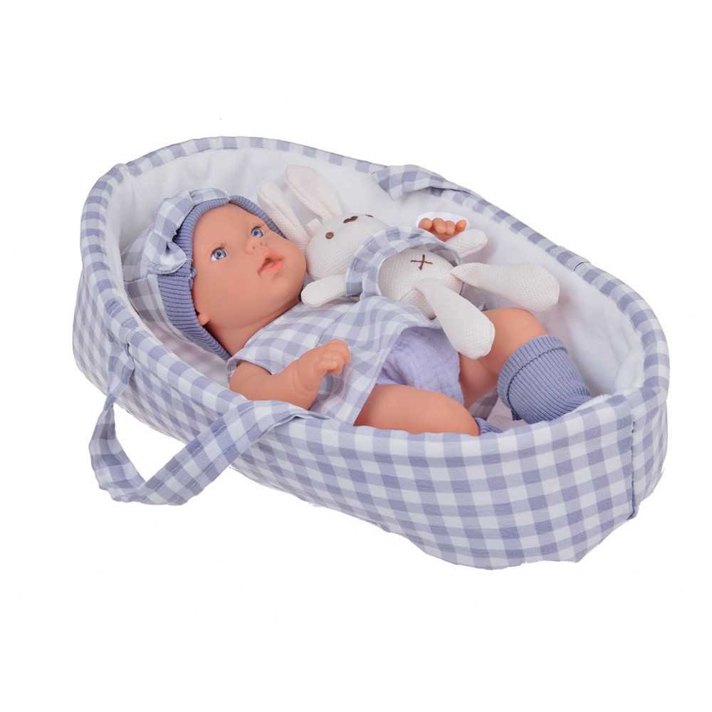 Baby Doll  Newborn Doll in a Gray hat and dress + rabbit ZA5007