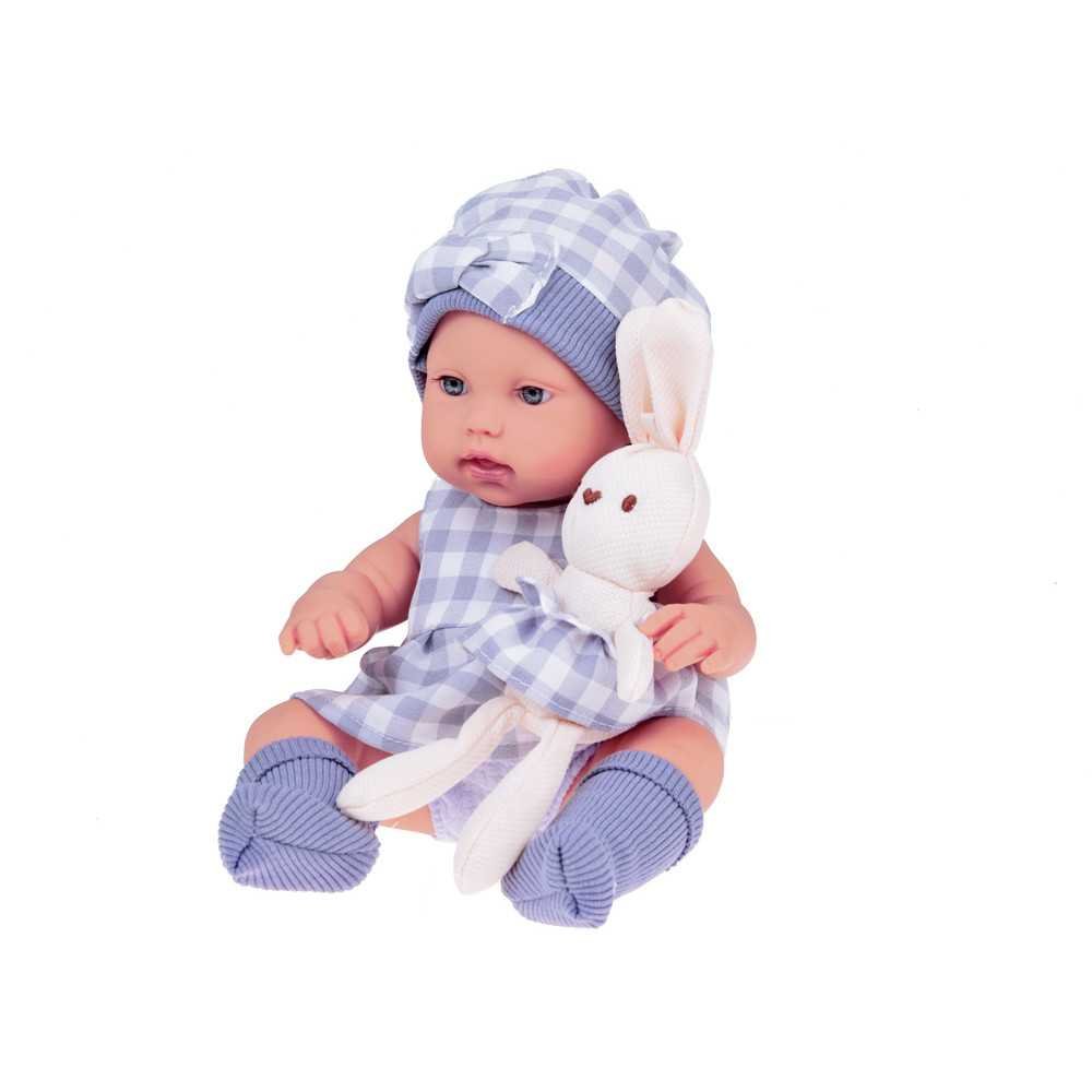 Baby Doll  Newborn Doll in a Gray hat and dress + rabbit ZA5007