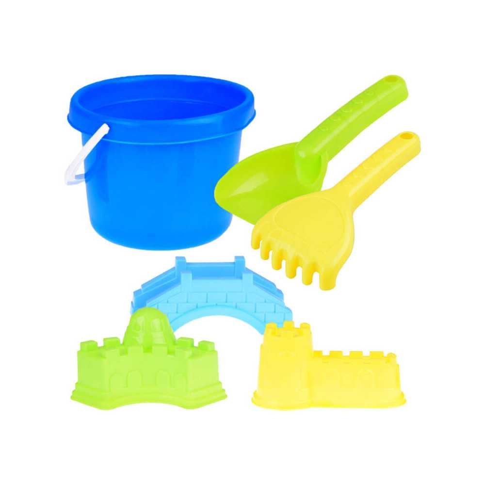 Set: Bucket + shovel, rake and molds. Sand toy ZA5077