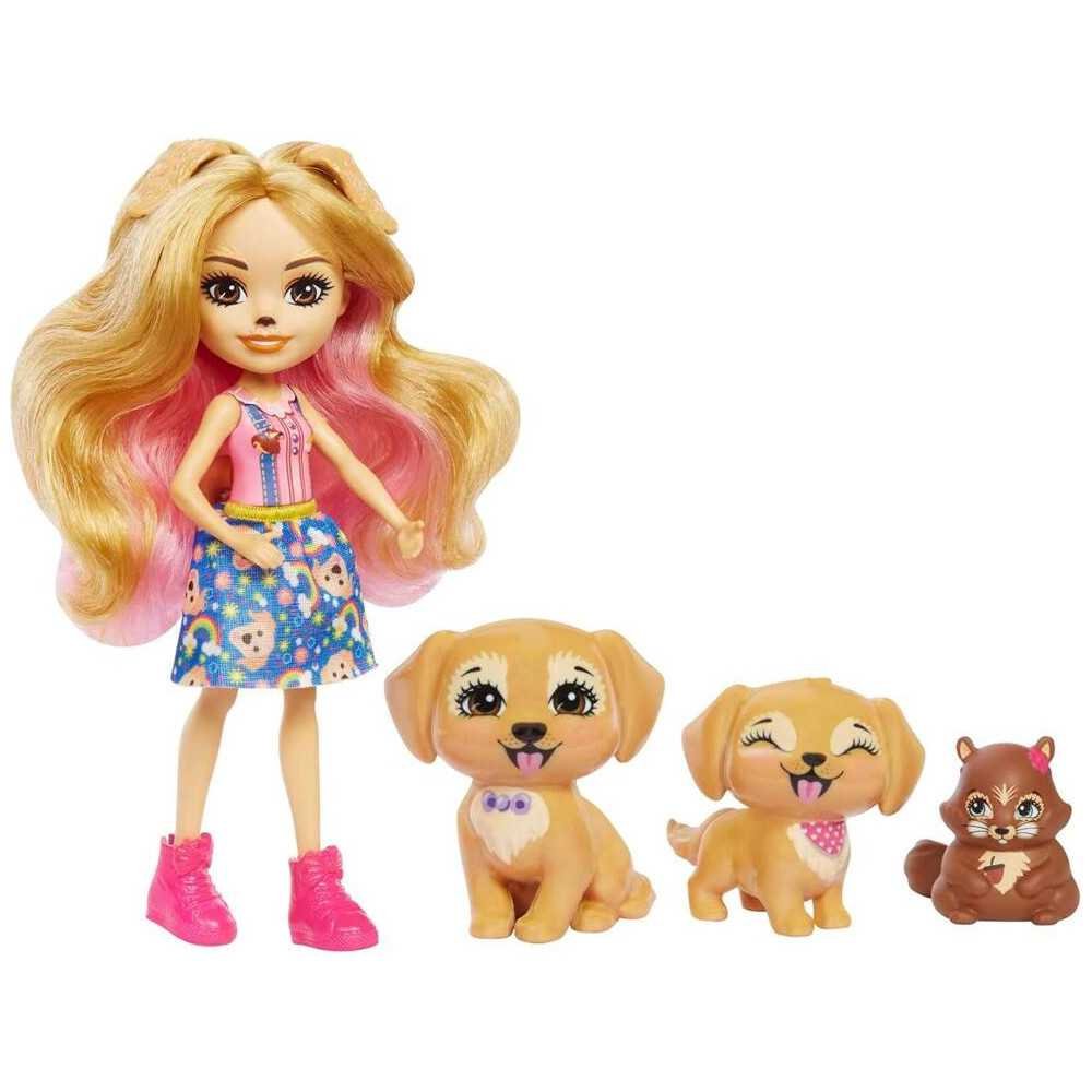 Enchantimals Golden Retriever doll, squirrel puppy figurines ZA5088