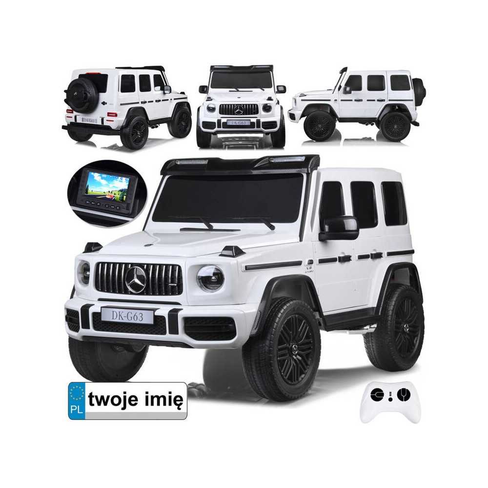 Dvivietis elektromobilis Mercedes G class 63 AMG 4x4 PA0309, White-Elektromobiliai vaikams, Visureigiai-e-vaikas