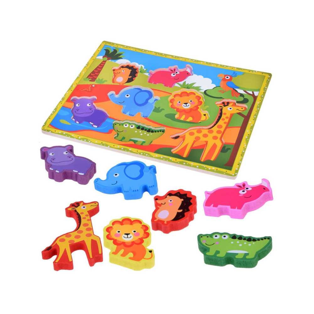 Wooden puzzle safari animals jigsaw 7pcs match shapes ZA5256