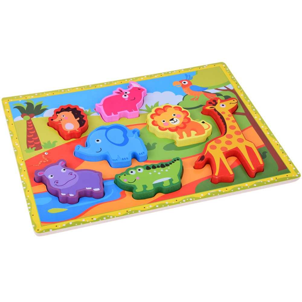 Wooden puzzle safari animals jigsaw 7pcs match shapes ZA5256