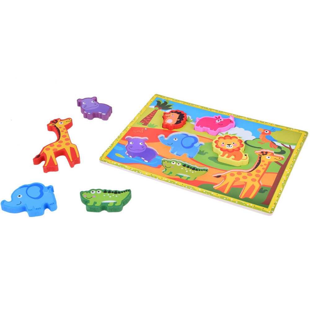 Wooden puzzle safari animals jigsaw 7pcs match shapes ZA5256