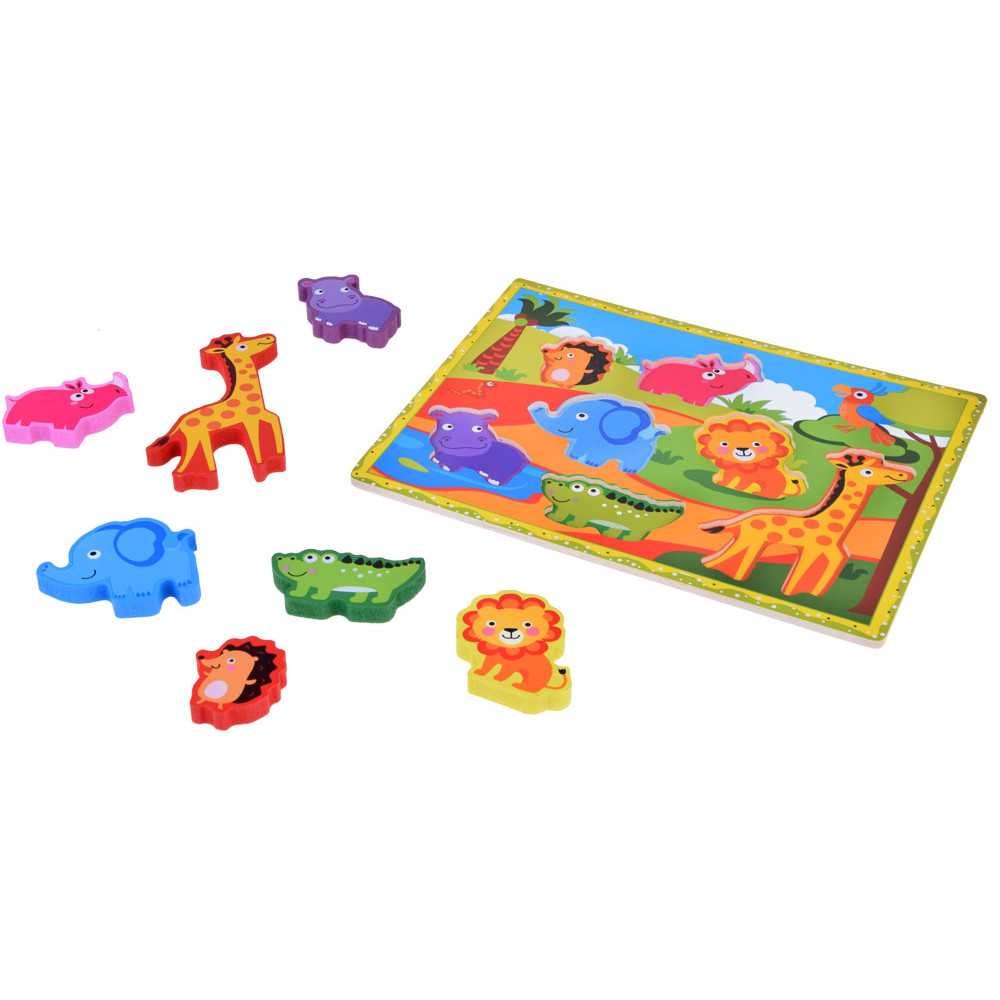 Wooden puzzle safari animals jigsaw 7pcs match shapes ZA5256