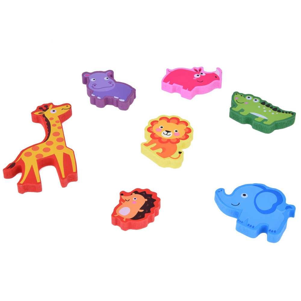 Wooden puzzle safari animals jigsaw 7pcs match shapes ZA5256