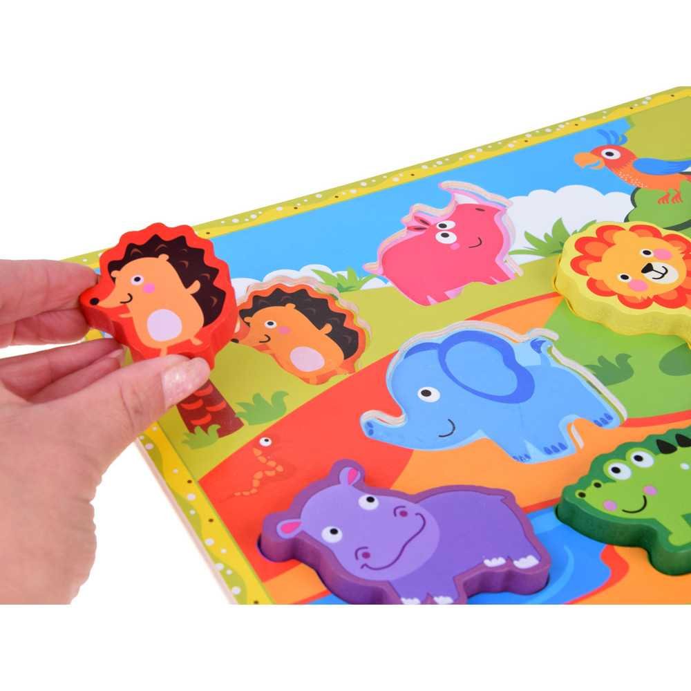 Wooden puzzle safari animals jigsaw 7pcs match shapes ZA5256