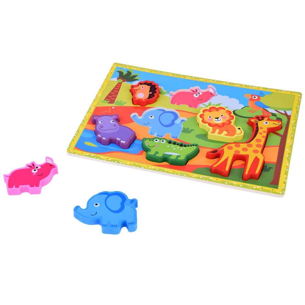 Wooden puzzle safari animals jigsaw 7pcs match shapes ZA5256