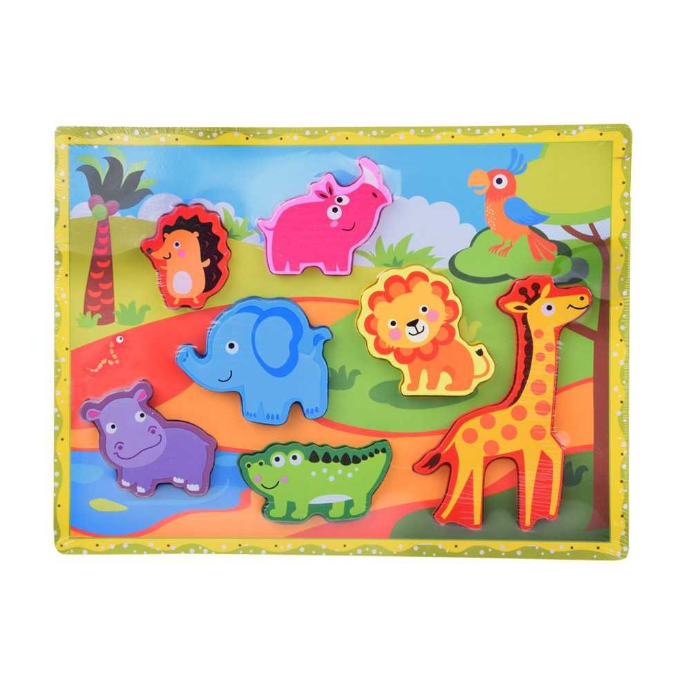 Wooden puzzle safari animals jigsaw 7pcs match shapes ZA5256