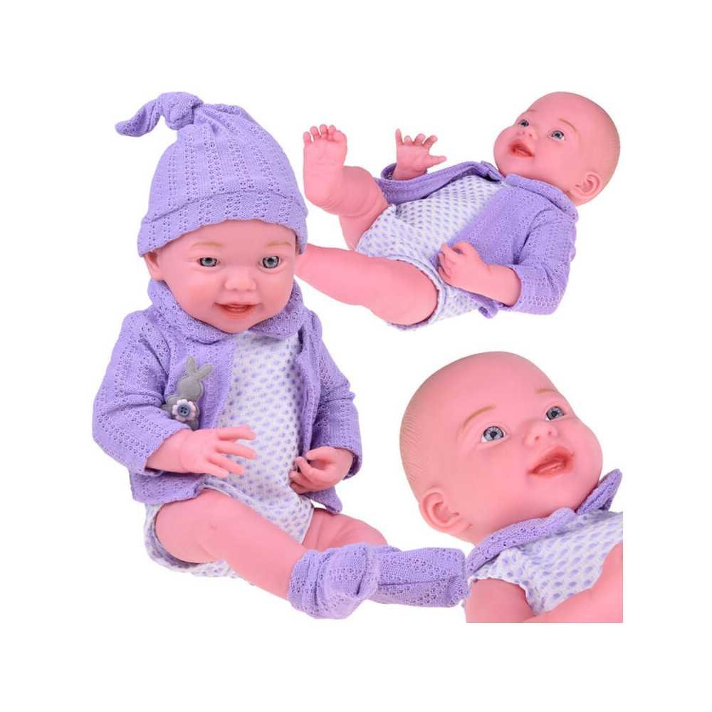 Smiling baby doll in purple sweater + hat 40 cm ZA5321