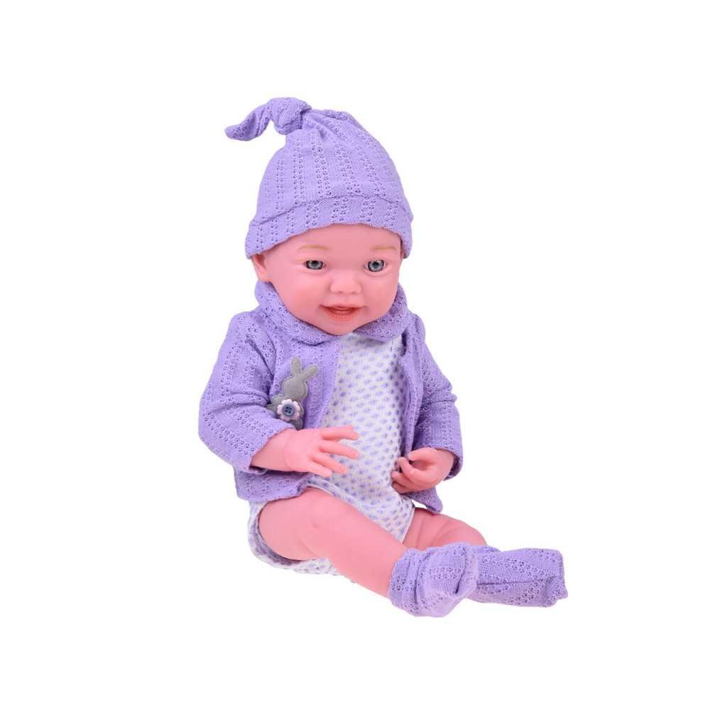 Smiling baby doll in purple sweater + hat 40 cm ZA5321