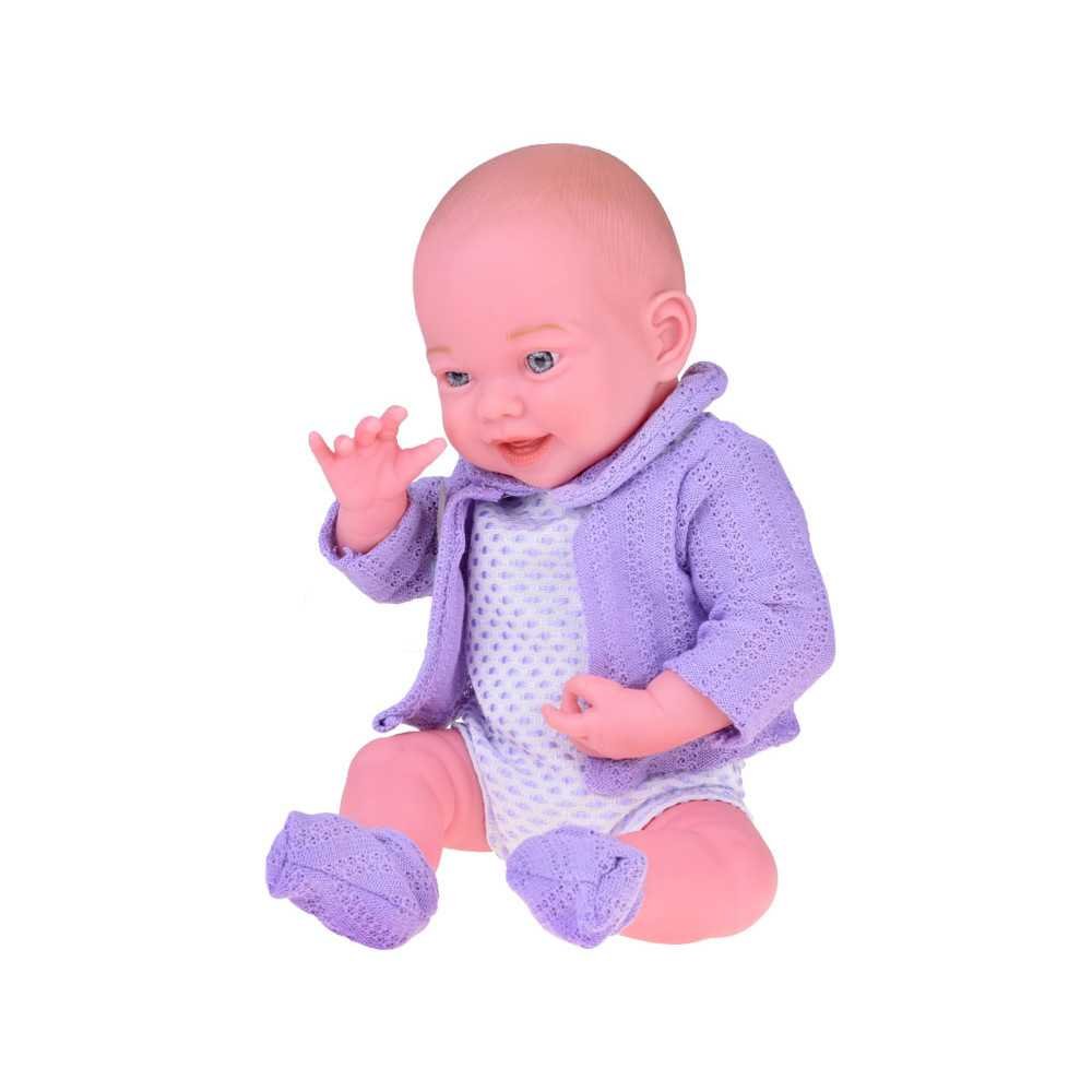 Smiling baby doll in purple sweater + hat 40 cm ZA5321