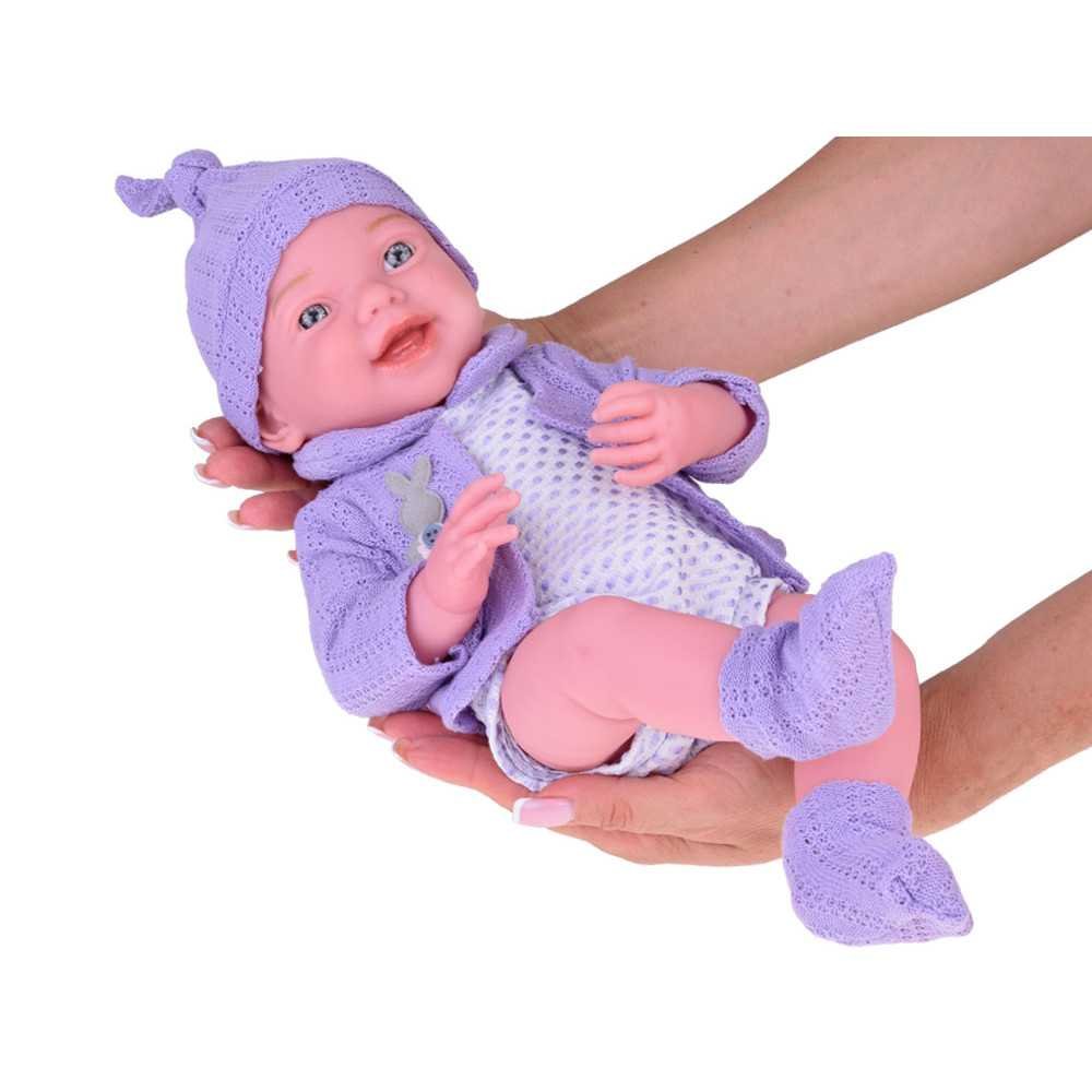 Smiling baby doll in purple sweater + hat 40 cm ZA5321