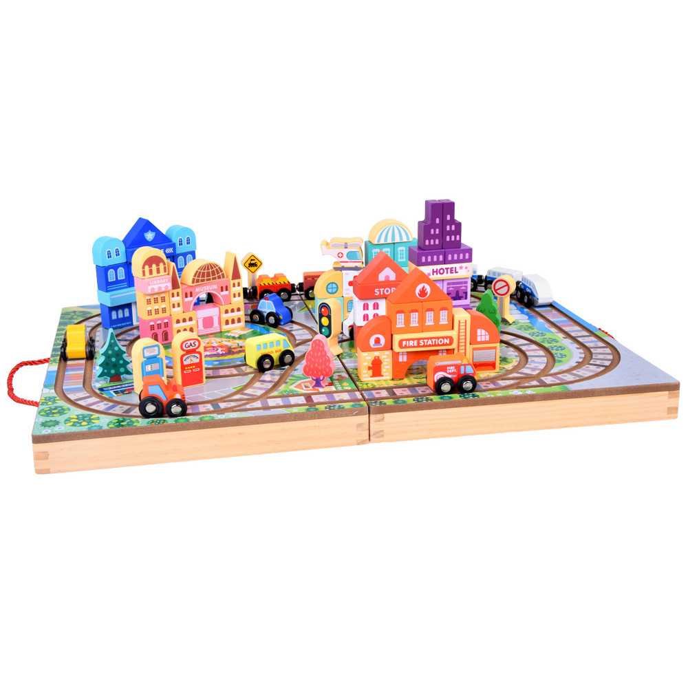 Wooden Train Set Build a City + Train Suitcase 89 ZA5374