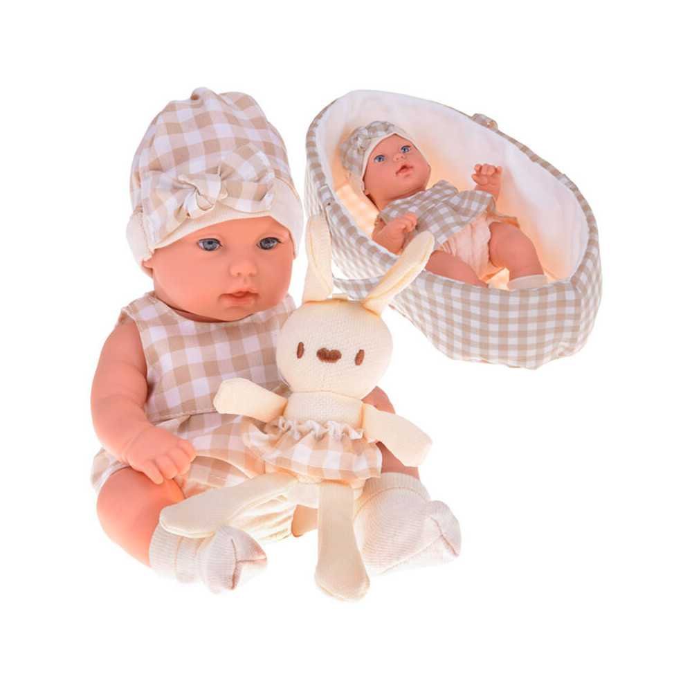 Baby Doll  Newborn Doll in a Gray hat and dress + rabbit ZA5007