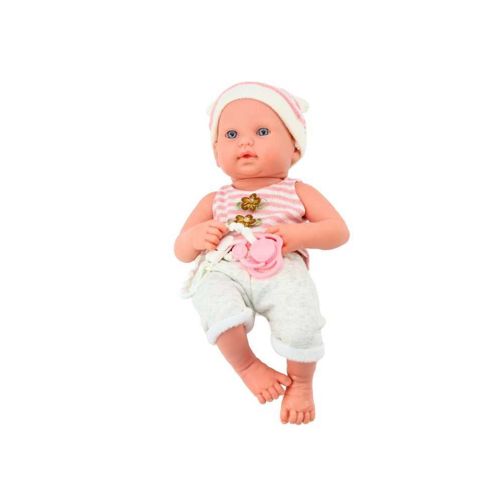 Baby doll in white and pink clothes, hat, pacifier, and blanket-LEANTOYS-e-vaikas