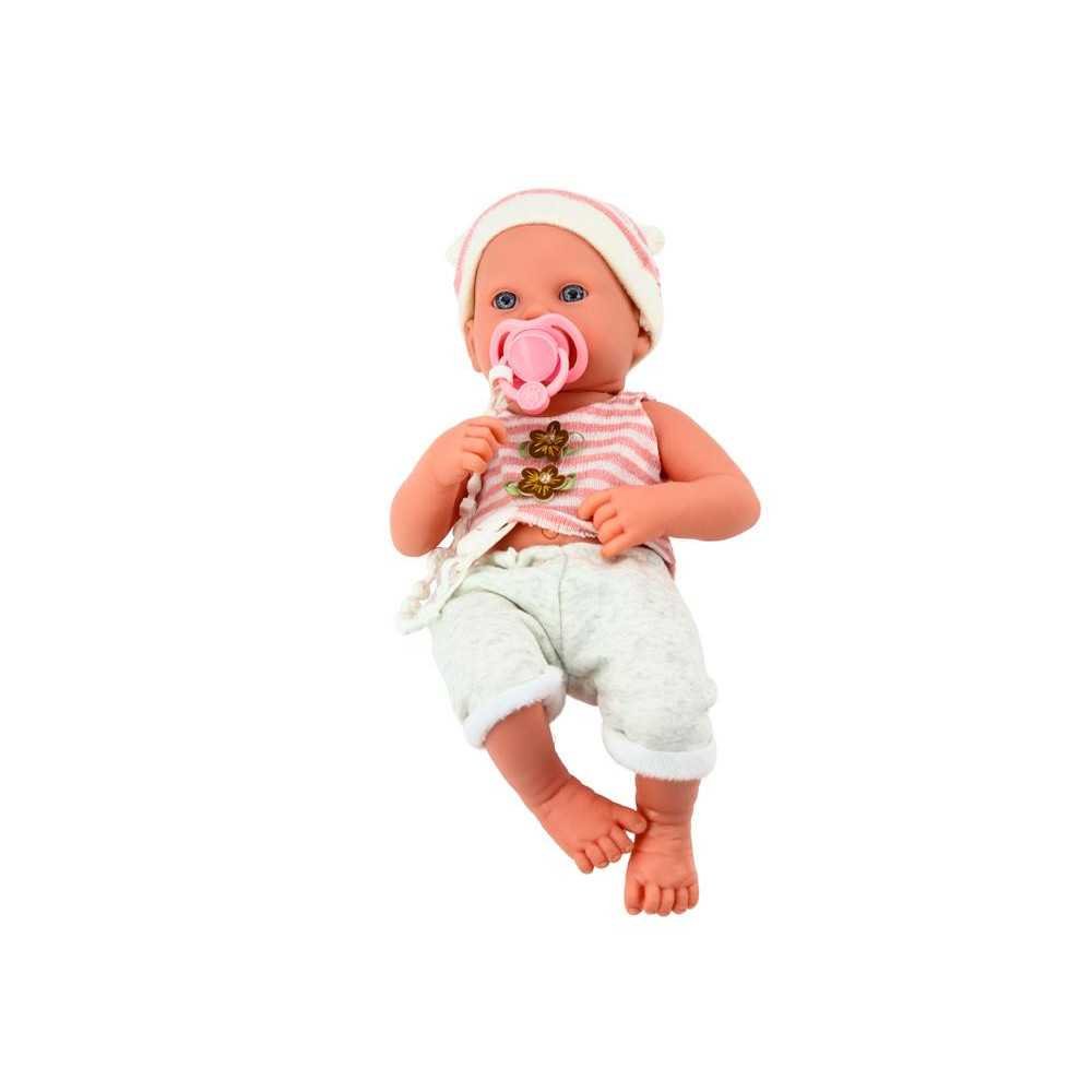 Baby doll in white and pink clothes, hat, pacifier, and blanket-LEANTOYS-e-vaikas