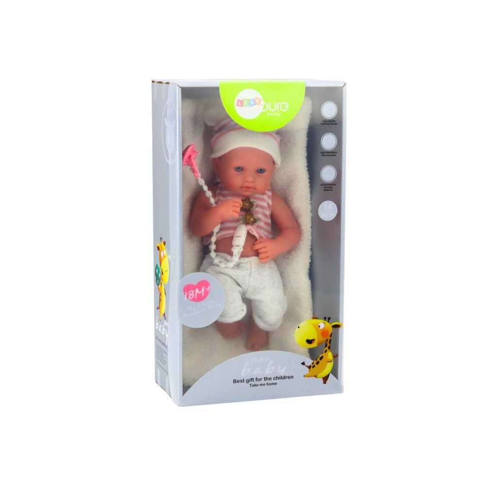 Baby doll in white and pink clothes, hat, pacifier, and blanket-LEANTOYS-e-vaikas