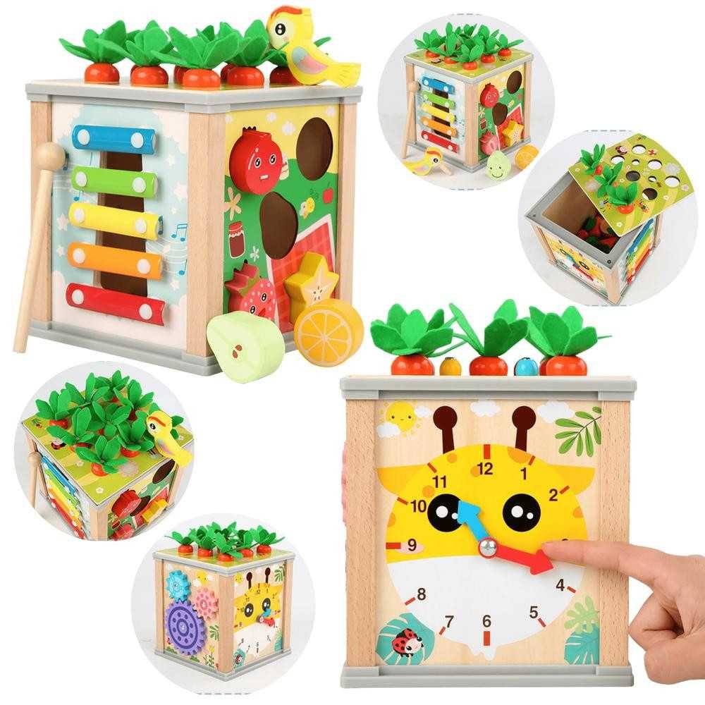 Wooden Educational Cube Sorter 5in1 Puzzle Box Blocks