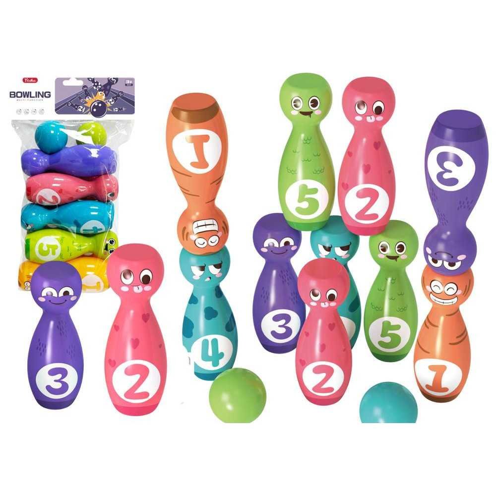 Bowling Set Smiley Balls Colored 10pcs