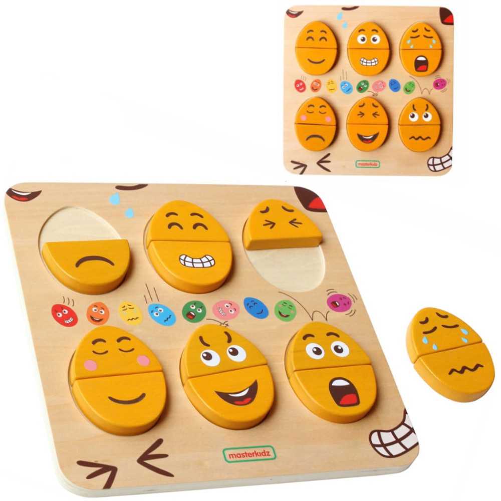 MASTERKIDZ Tablica do Nauki Emocji Drewniane Jajka jaki Humor? Montessori					