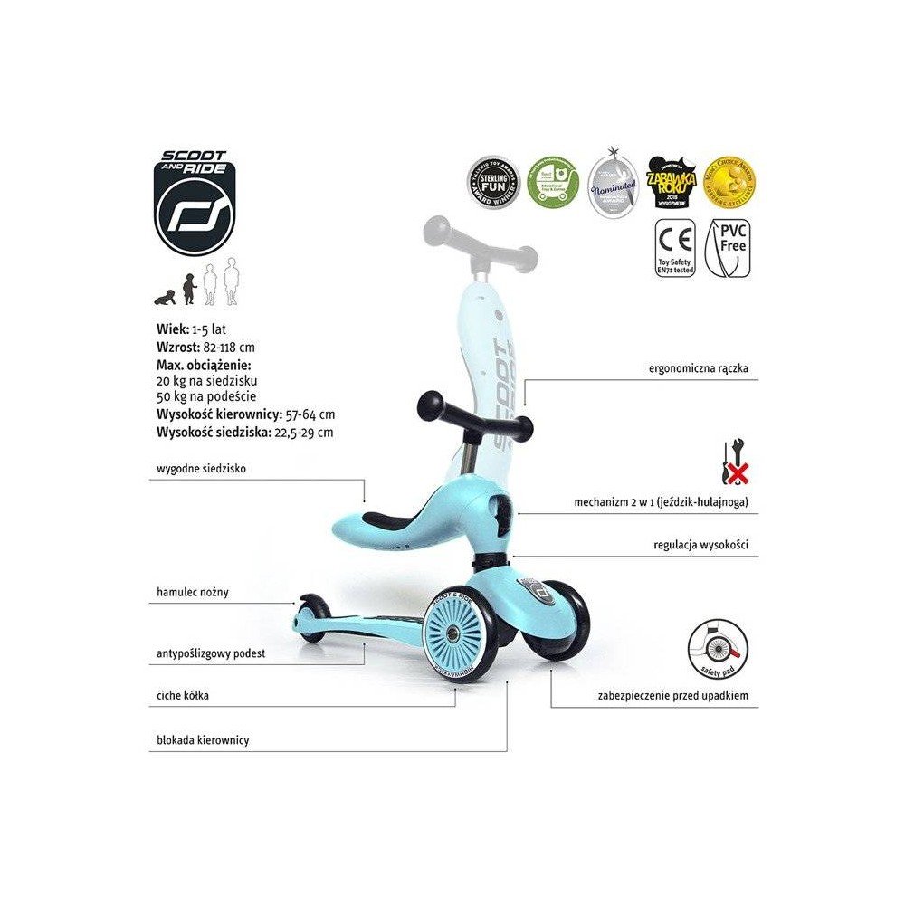 Paspirtukas SCOOTANDRIDE Highwaykick 2in1, mėlynas-Judėjimui, Paspirtukai vaikams-e-vaikas