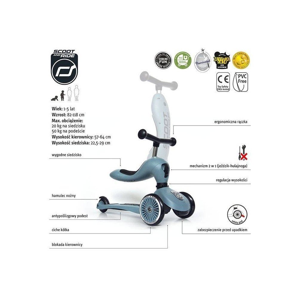 SCOOTANDRIDE - Highwaykick 2in1 Ride and scooter 1-5 years Steel