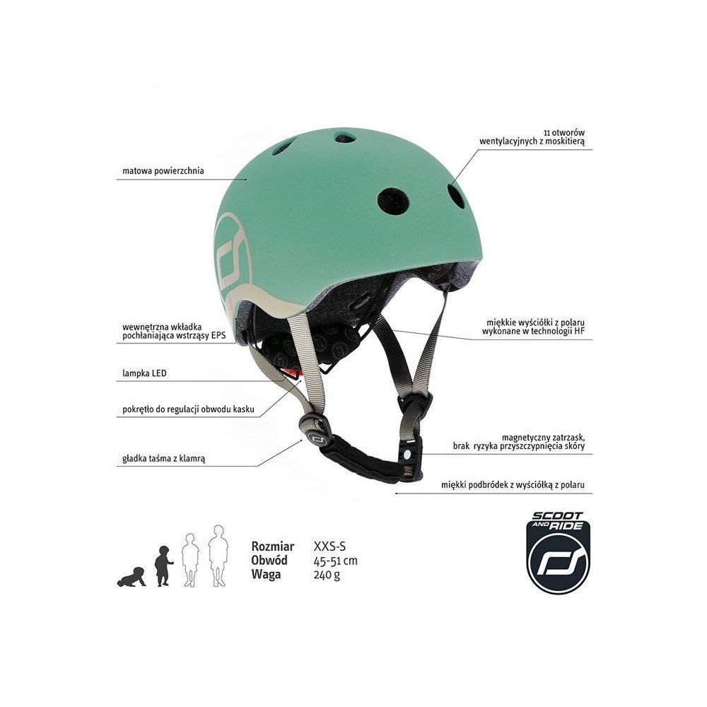 SCOOTANDRIDE - Kask XXS-S dla dzieci 1-5 lat Forest