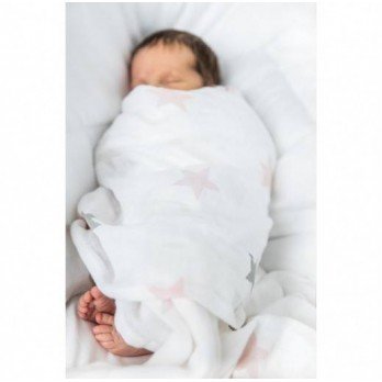 Effiki - Set of 2 muslin swaddles 115x115cm Stars Pink