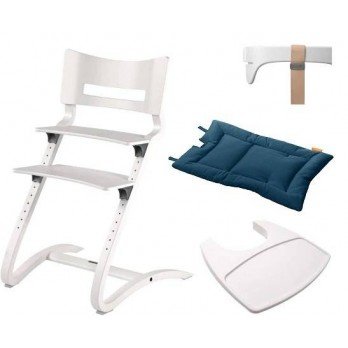 LEANDER - CLASSIC ™ high chair, white + safety bar, tray, Dark Blue pillow - SET