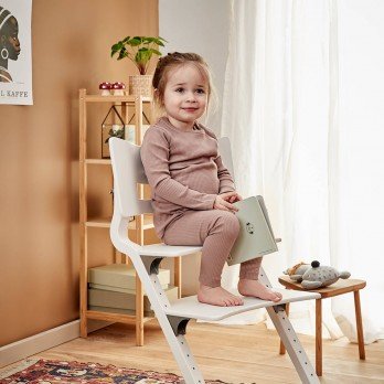 LEANDER - CLASSIC ™ high chair, white + safety bar, tray, Dark Blue pillow - SET