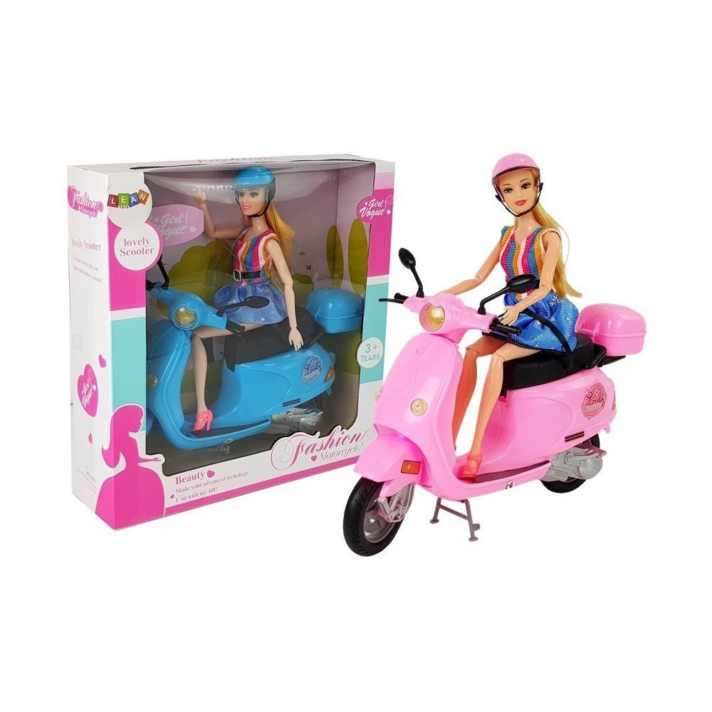 Doll Scooter Helmet Long Hair Pink Set