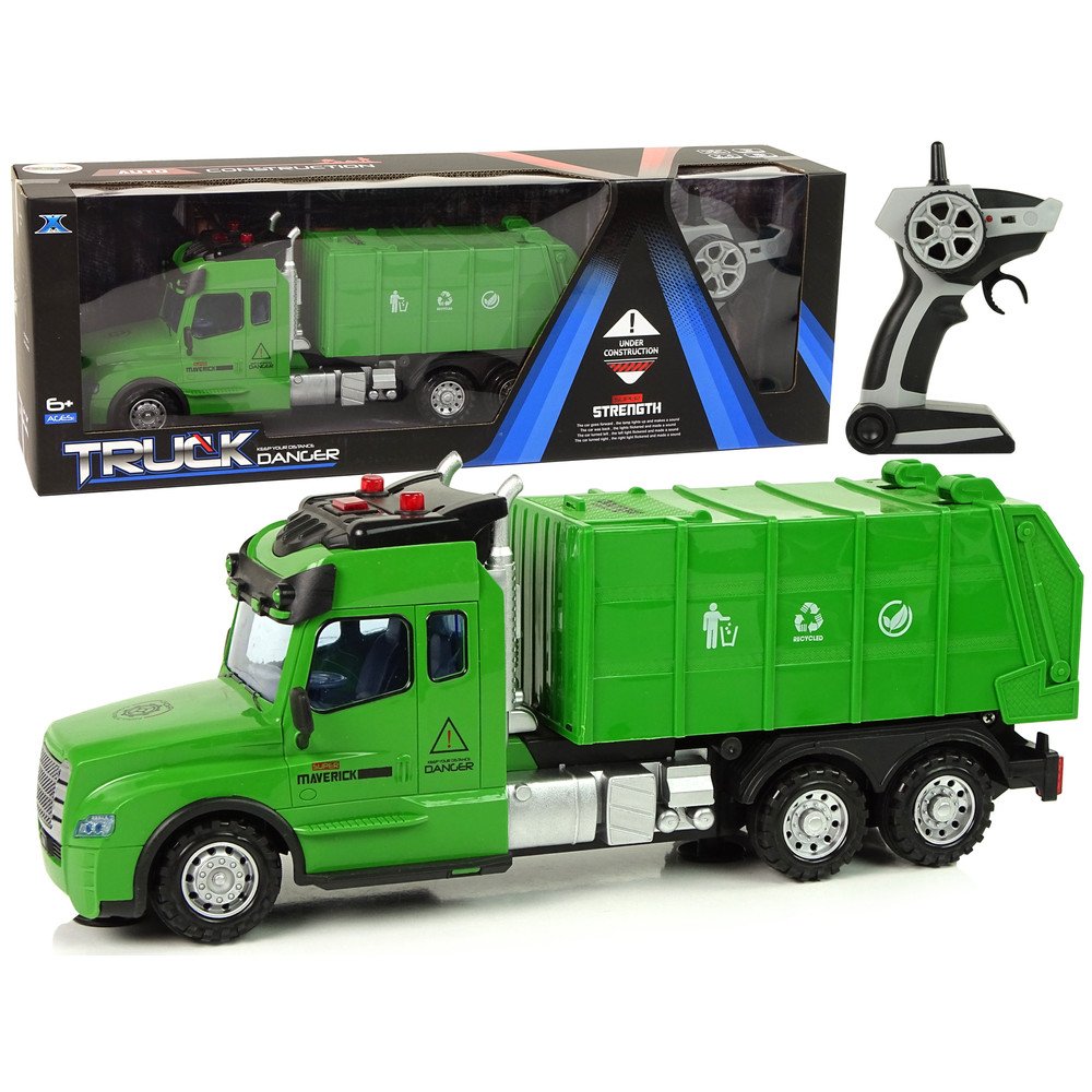 Remote Controlled Garbage Truck Pilot 2.4G Lights Sounds Green